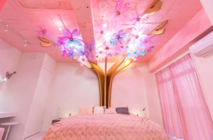 main bed in Cherry Blossom Airbnb